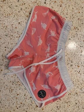 Womans Salt life Coral Swim Shorts with White Sea Creature Print